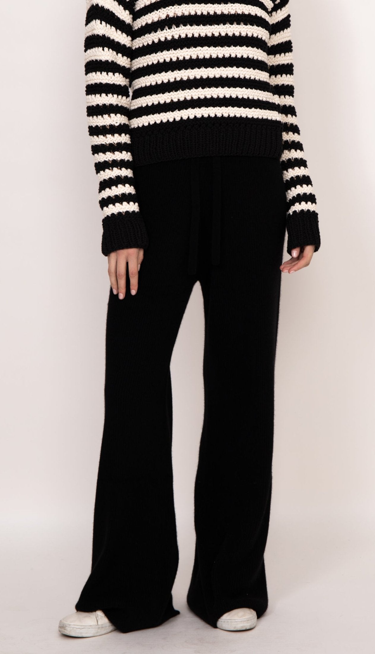 Rumi Ribbed Cashmere Blend Wide Leg Pants | Black
