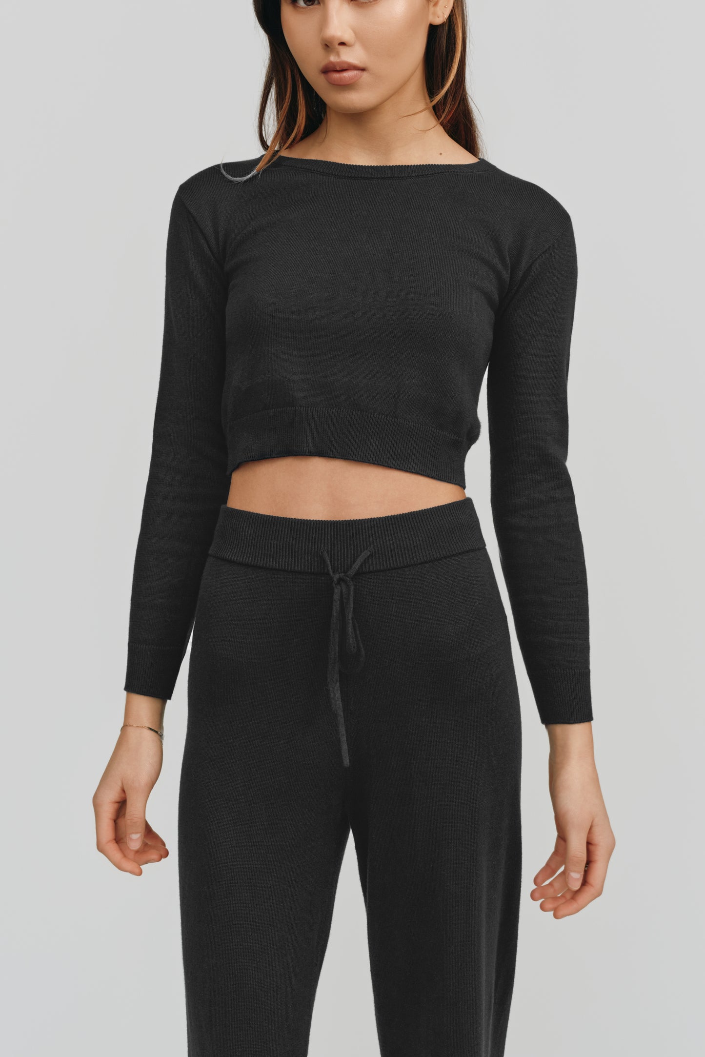 Astrid Long Sleeve Cropped Sweater | Dark Grey
