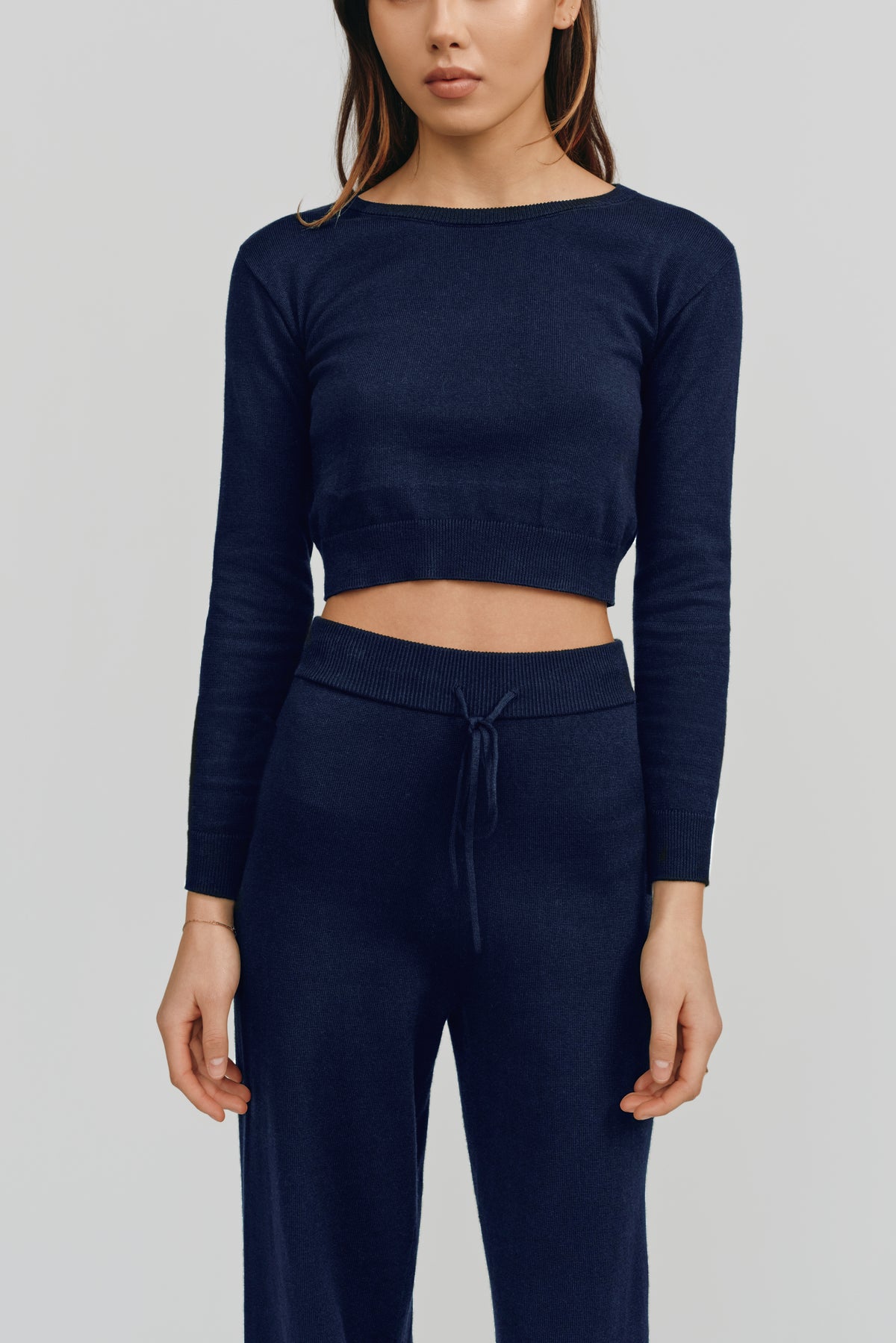 Astrid Long Sleeve Cropped Sweater | Navy