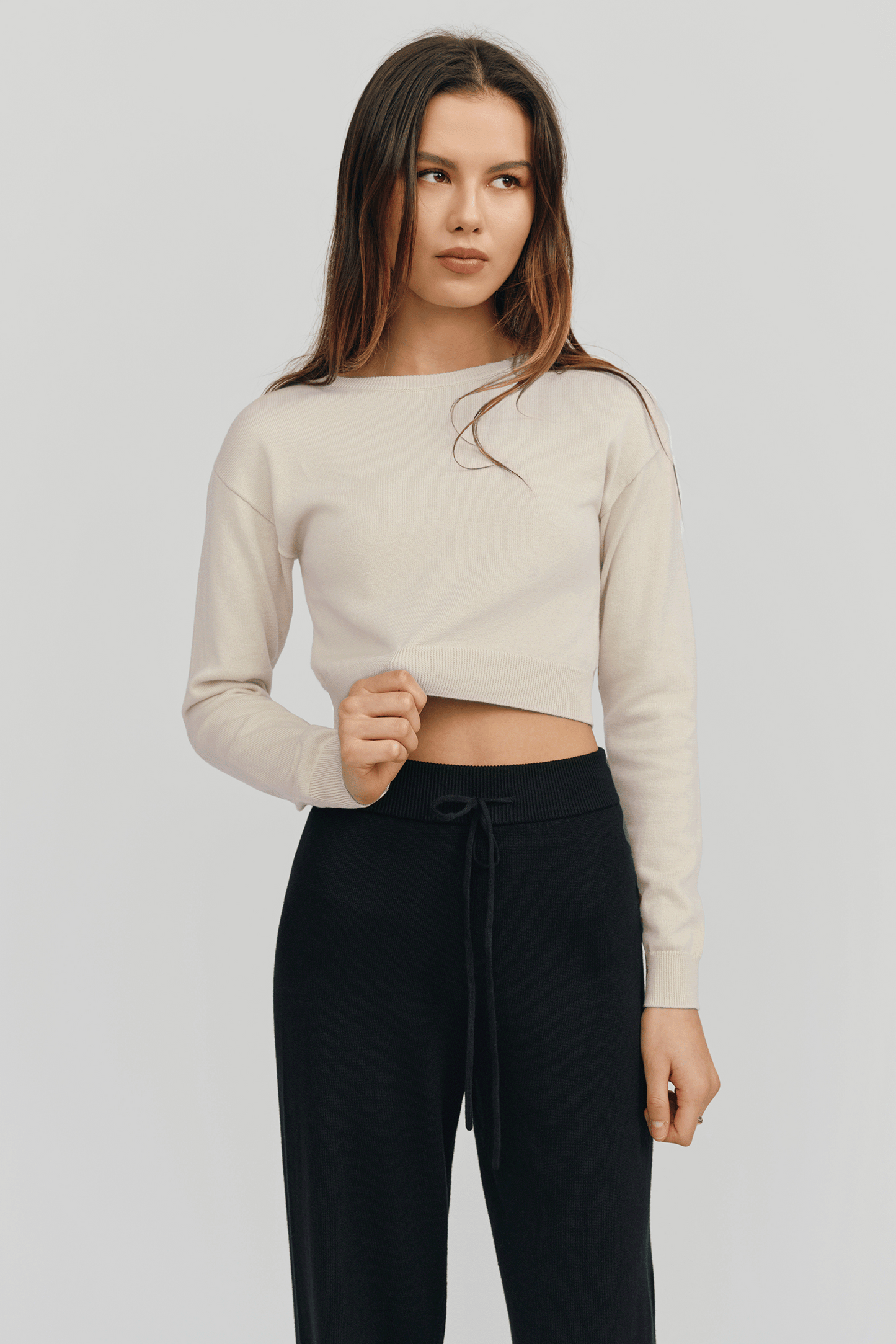 Astrid Long Sleeve Cropped Sweater | Champagne