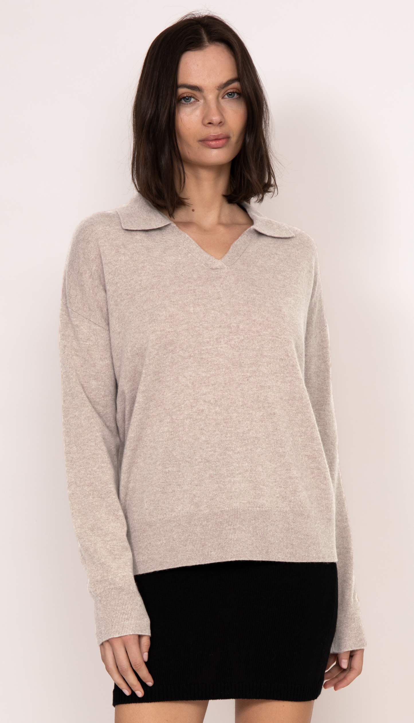 Luna Collared Cashmere Sweater | Champagne
