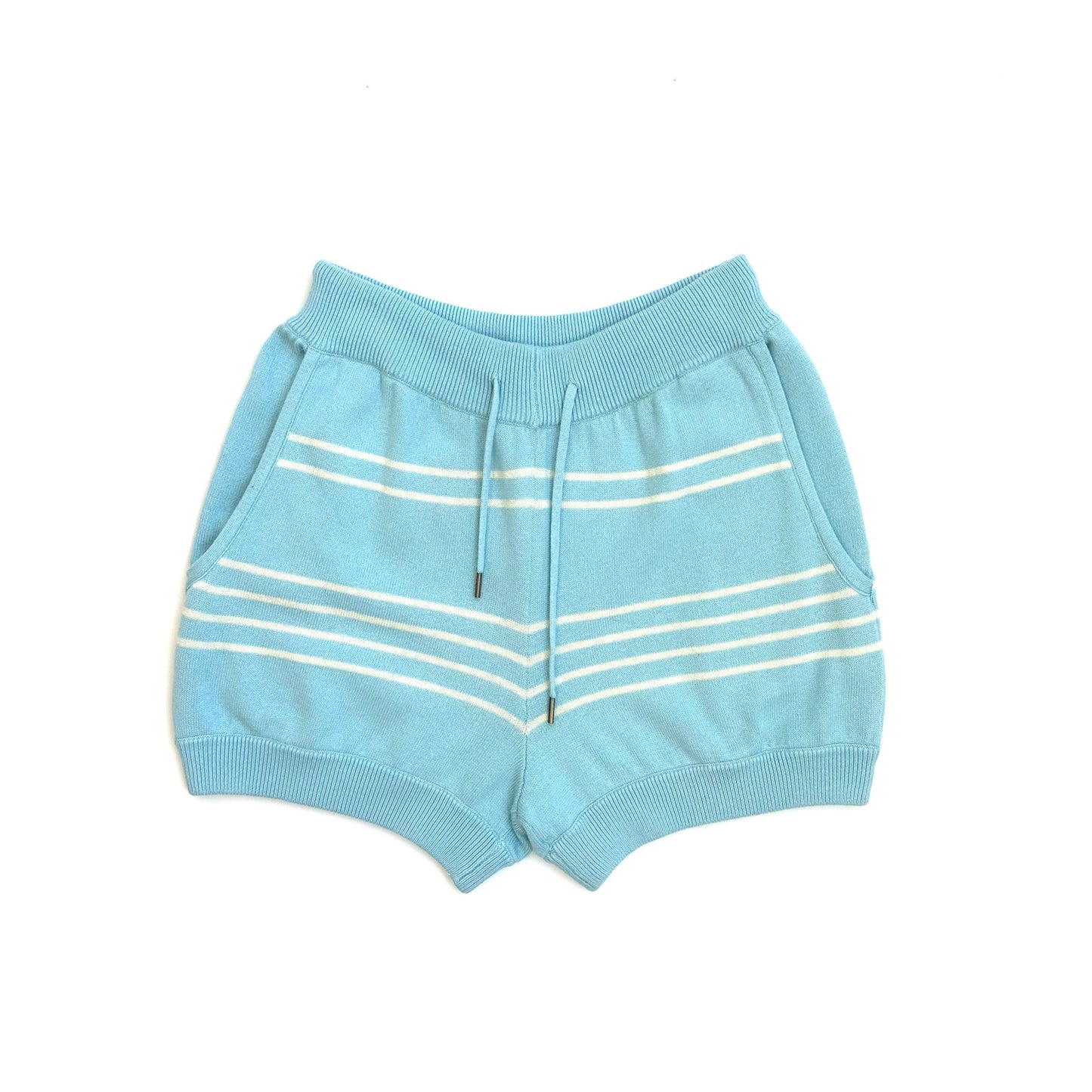Women's Striped Blue Cashmere Knit Shorts – Luxury Loungewear Bottoms