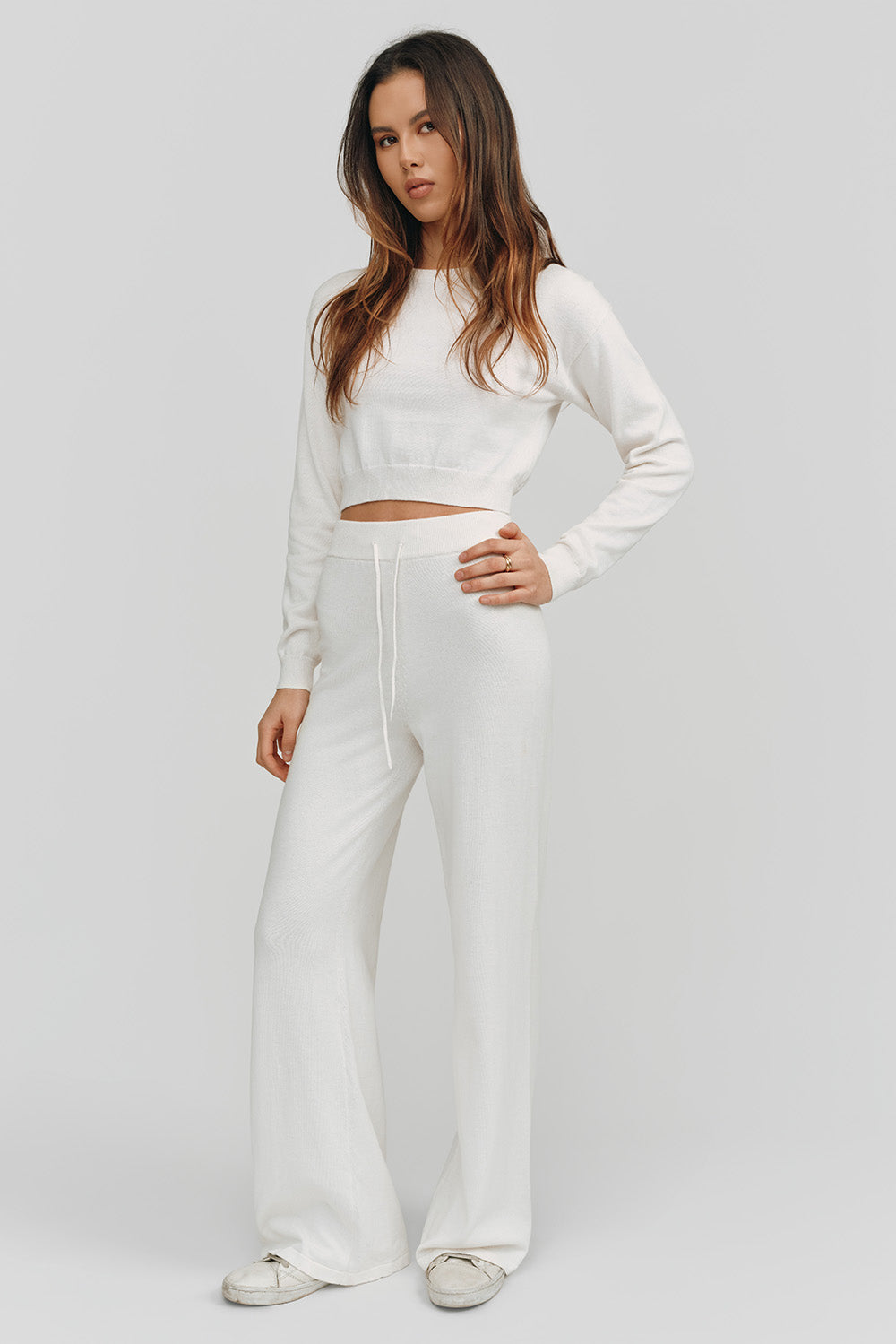 Astrid Long Sleeve Cropped Sweater | White