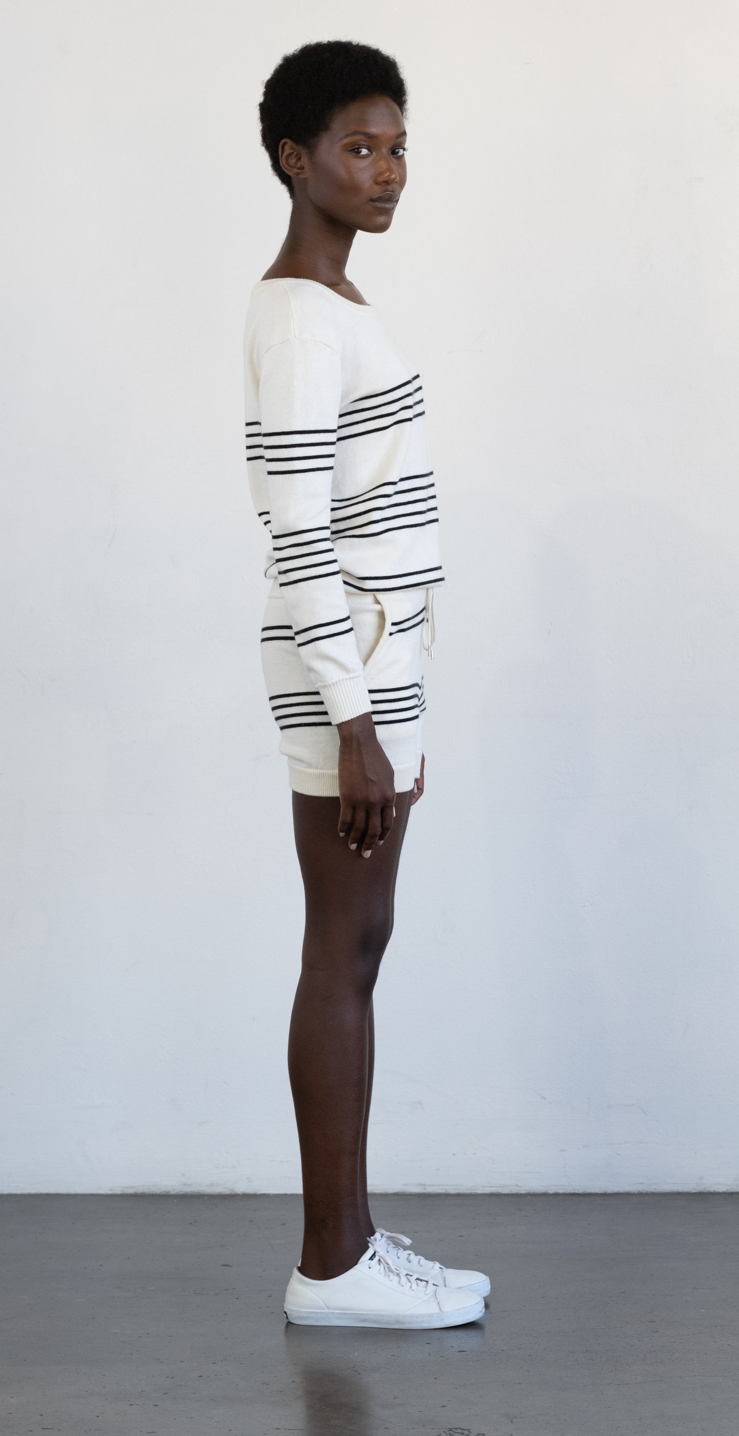 Saint Martins Cashmere Striped Crew | Ivory