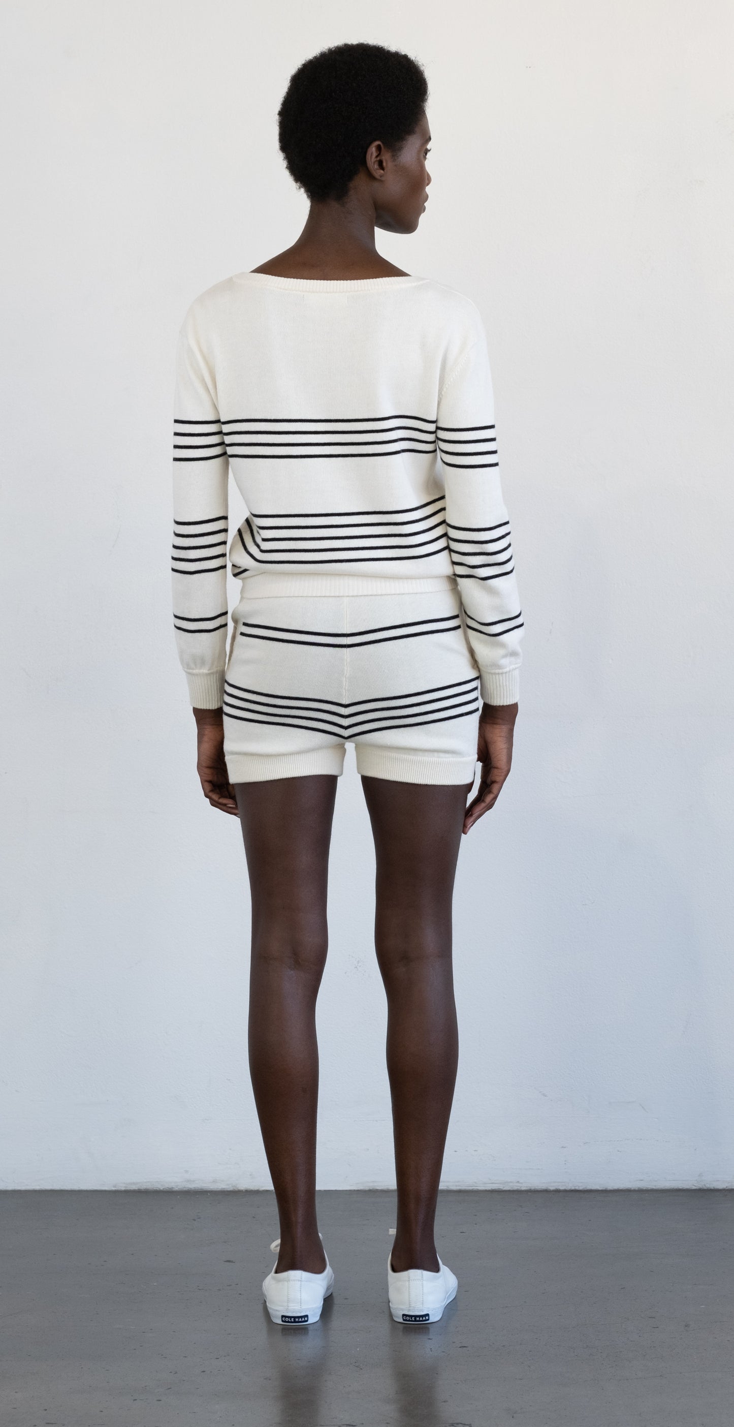 Saint Martins Cashmere Striped Crew | Ivory