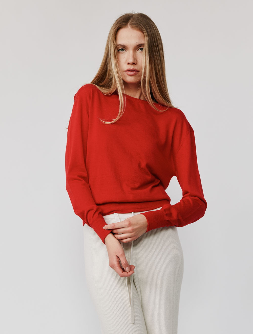 Marguerite Paper Thin Cashmere Sweater | Candy Apple Red