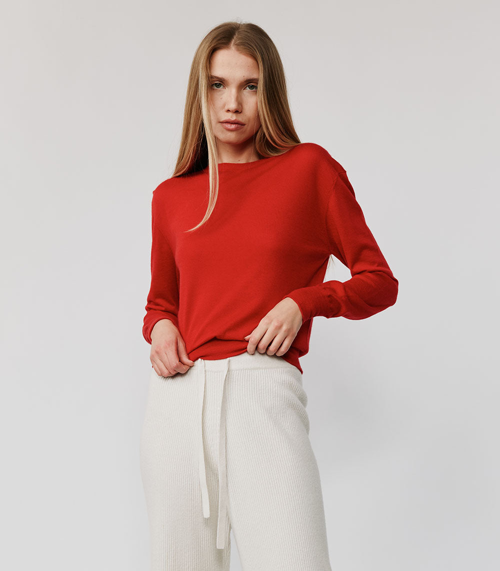 Marguerite Paper Thin Cashmere Sweater | Candy Apple Red