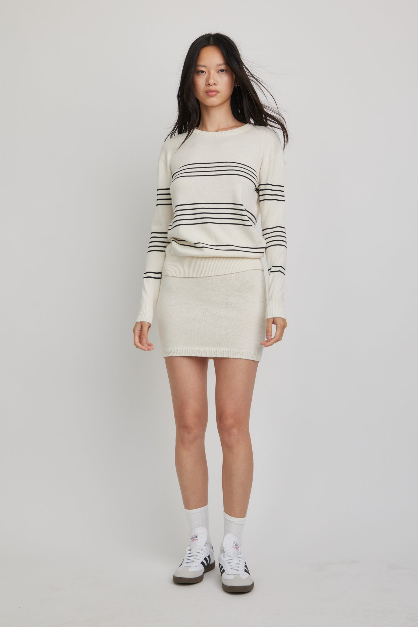 Saint Martins Cashmere Striped Crew | Ivory