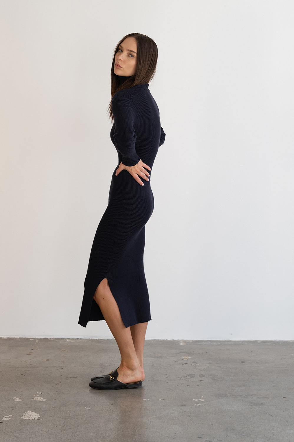 Alana turtleneck midi dress | Black