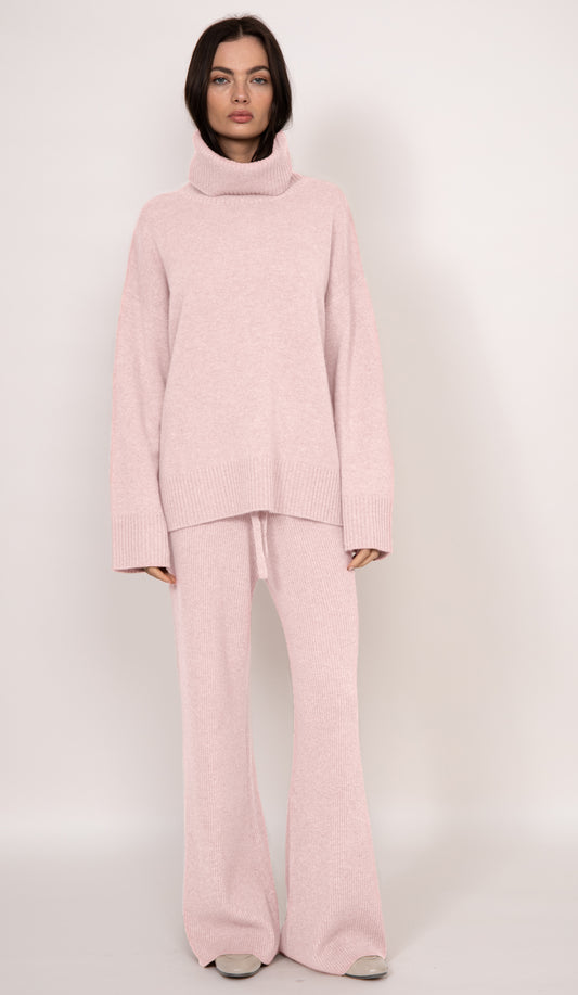 Maya ribbed cashmere wide leg pant | Peony