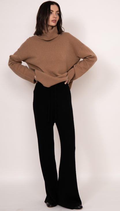 Maya ribbed cashmere wide leg pants | Black