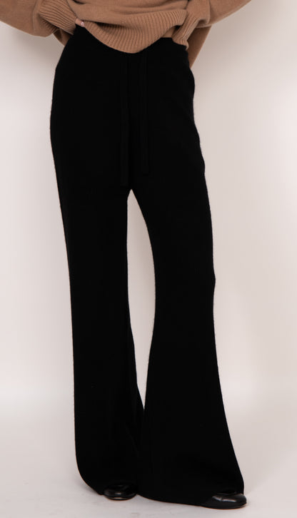 Maya ribbed cashmere wide leg pants | Black