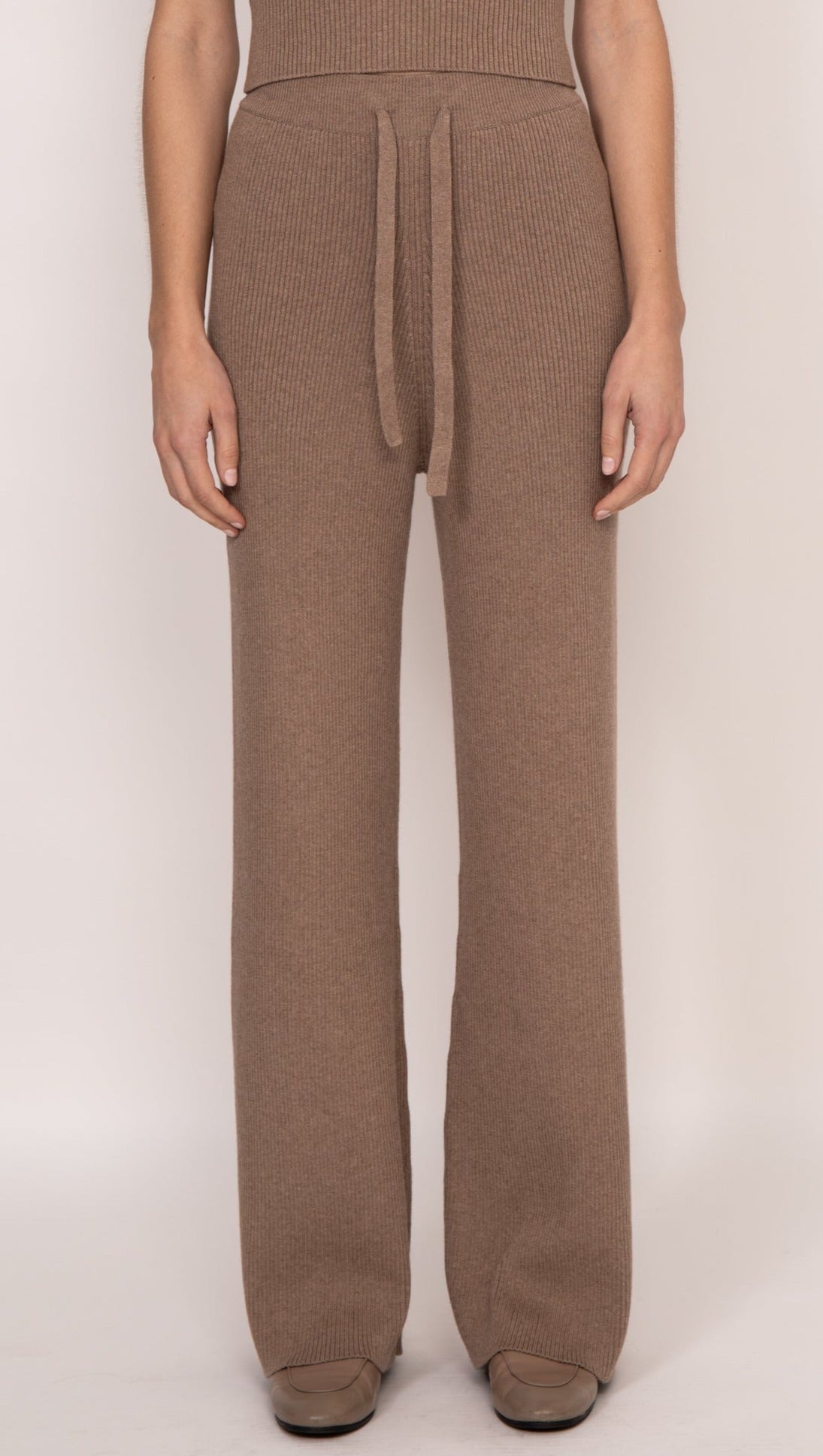 Rumi Ribbed Cashmere Blend Wide Leg Pants | Mocha