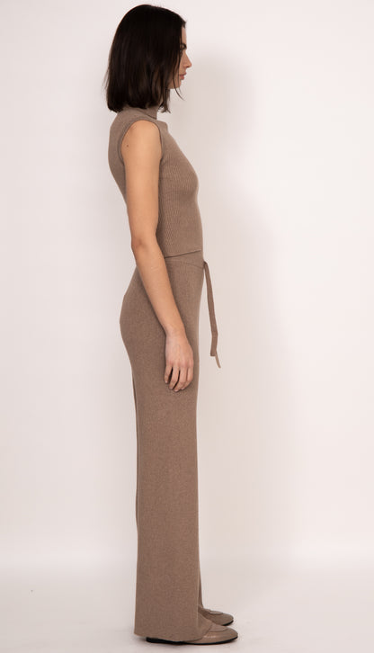 Rumi Ribbed Cashmere Blend Wide Leg Pants | Mocha