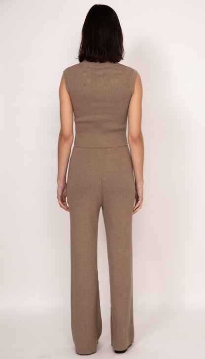 Rumi Ribbed Cashmere Blend Wide Leg Pants | Mocha