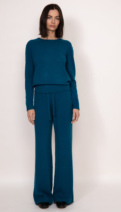 Maya ribbed cashmere wide leg pant | Peacock