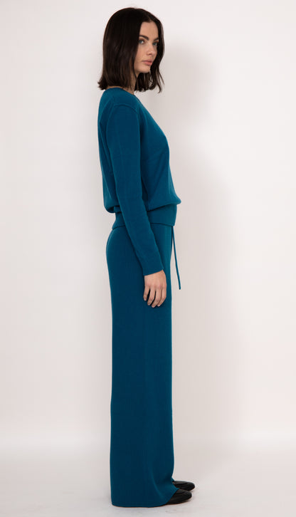 Maya ribbed cashmere wide leg pant | Peacock