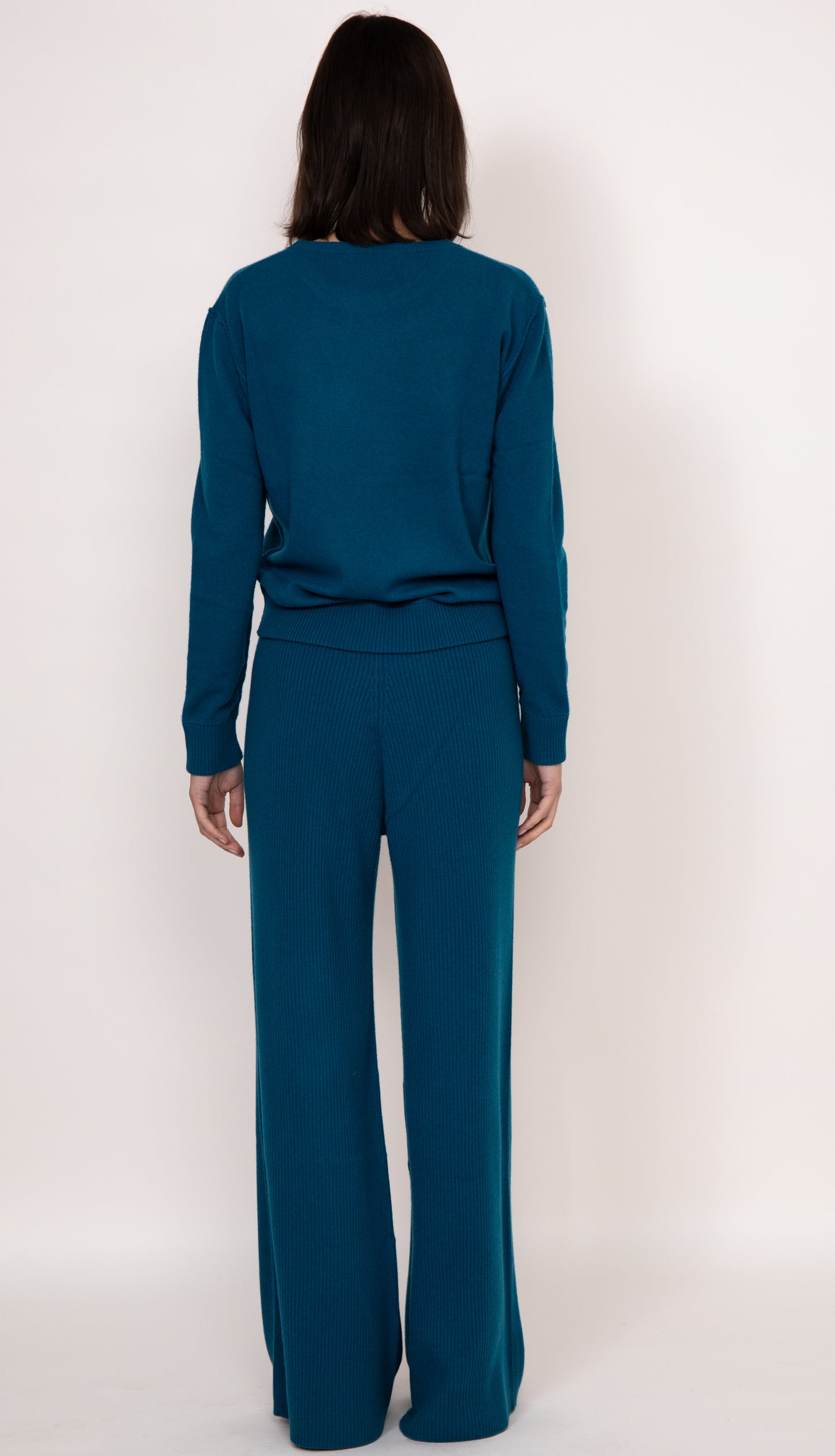 Maya ribbed cashmere wide leg pant | Peacock