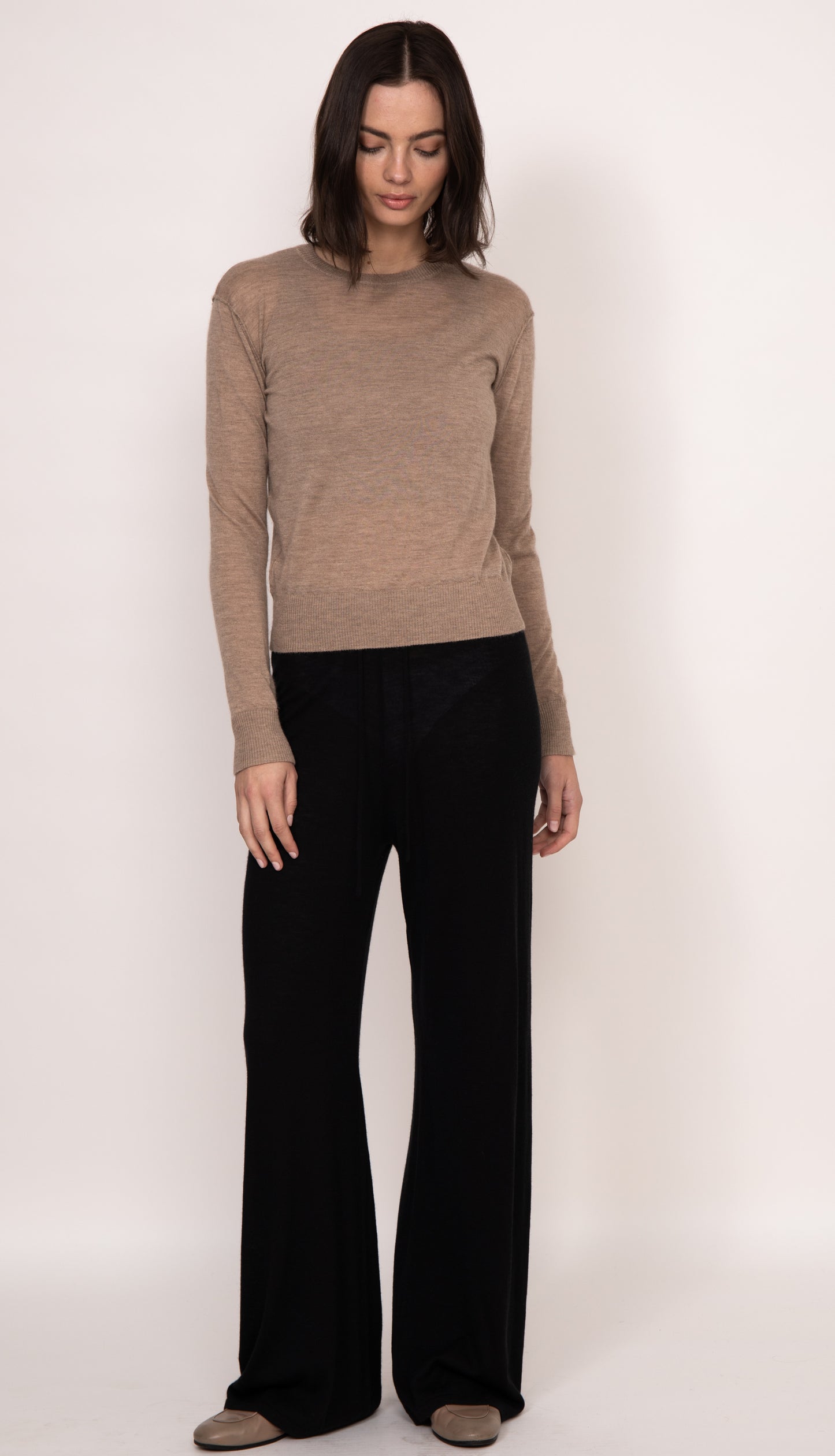 Maya ribbed cashmere wide leg pants | Black