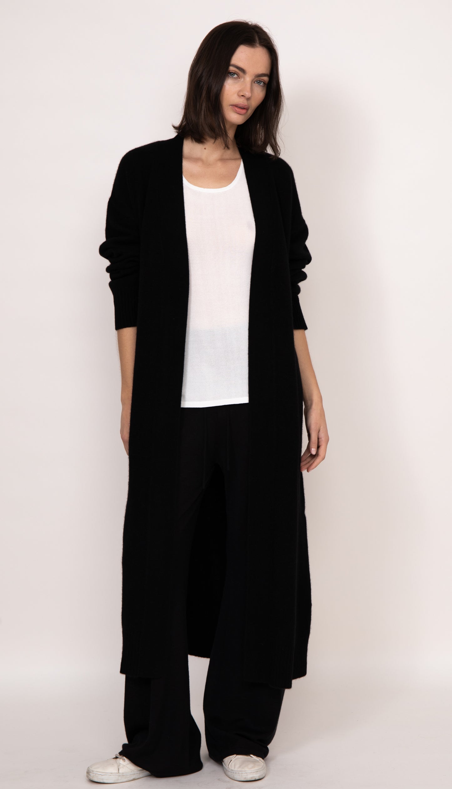 Maya ribbed cashmere wide leg pants | Black