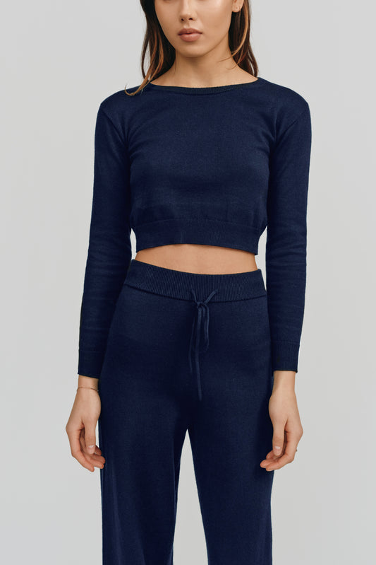 Astrid Long Sleeve Cropped Sweater | Navy