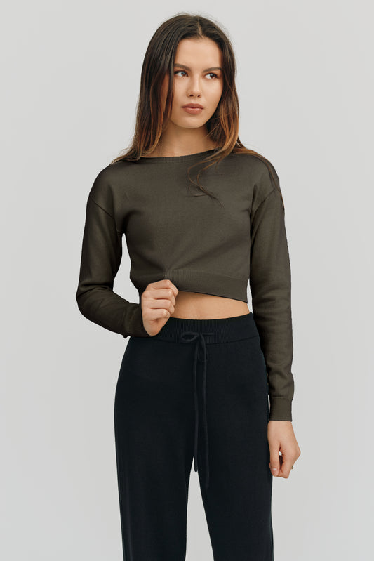 Astrid Long Sleeve Cropped Sweater | Army Green