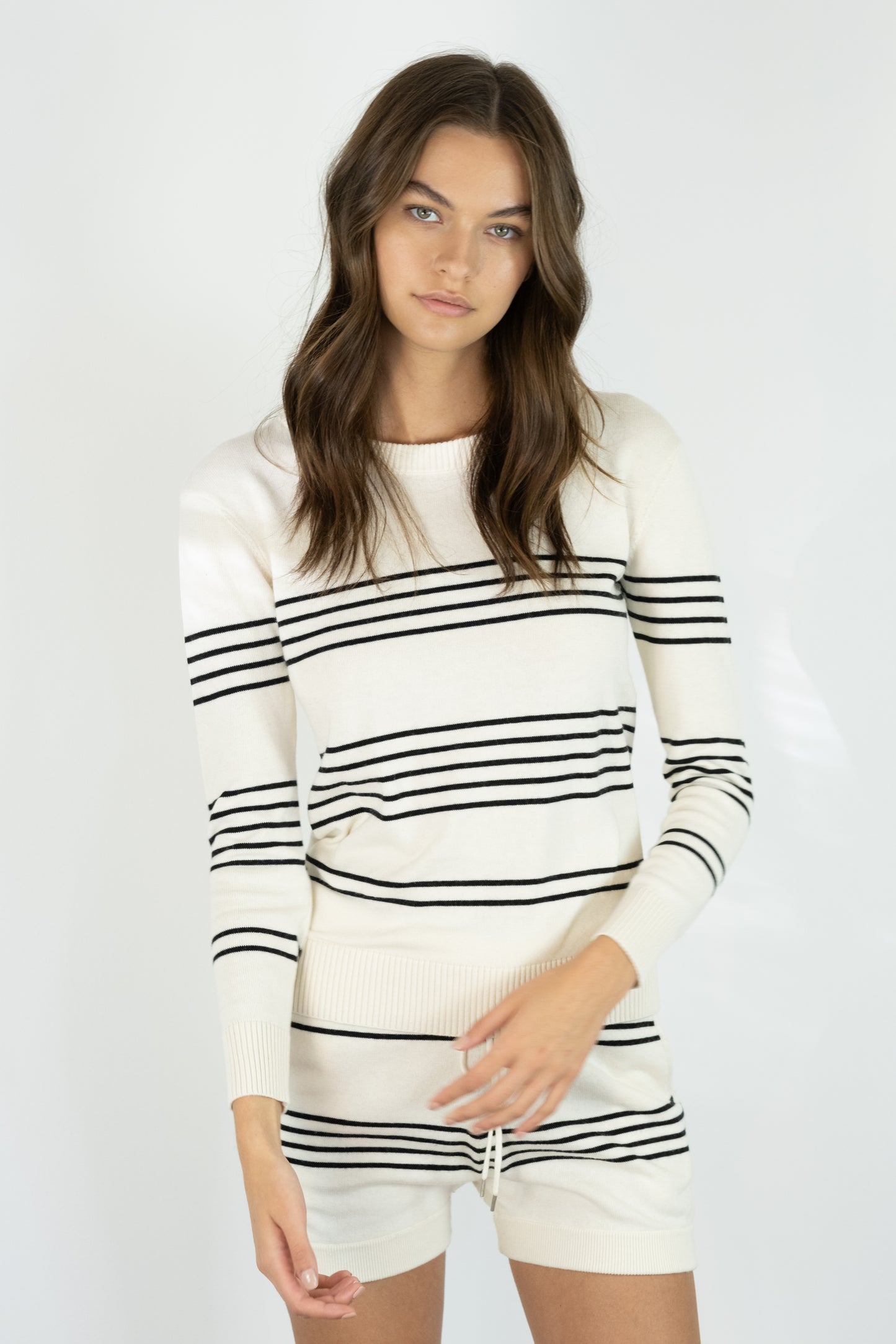 Saint Martins Cashmere Striped Short | Ivory