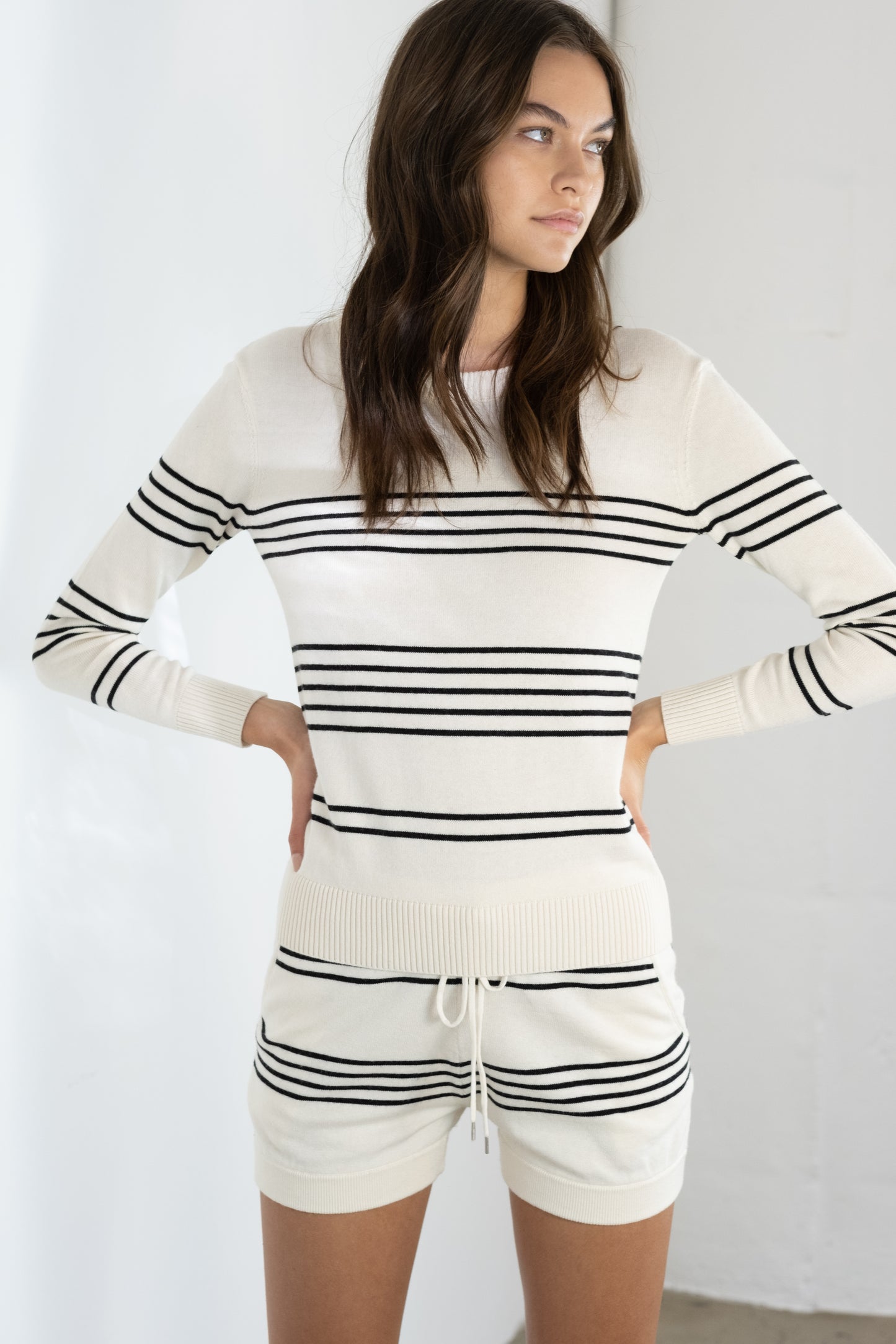 Saint Martins Cashmere Striped Short | Ivory