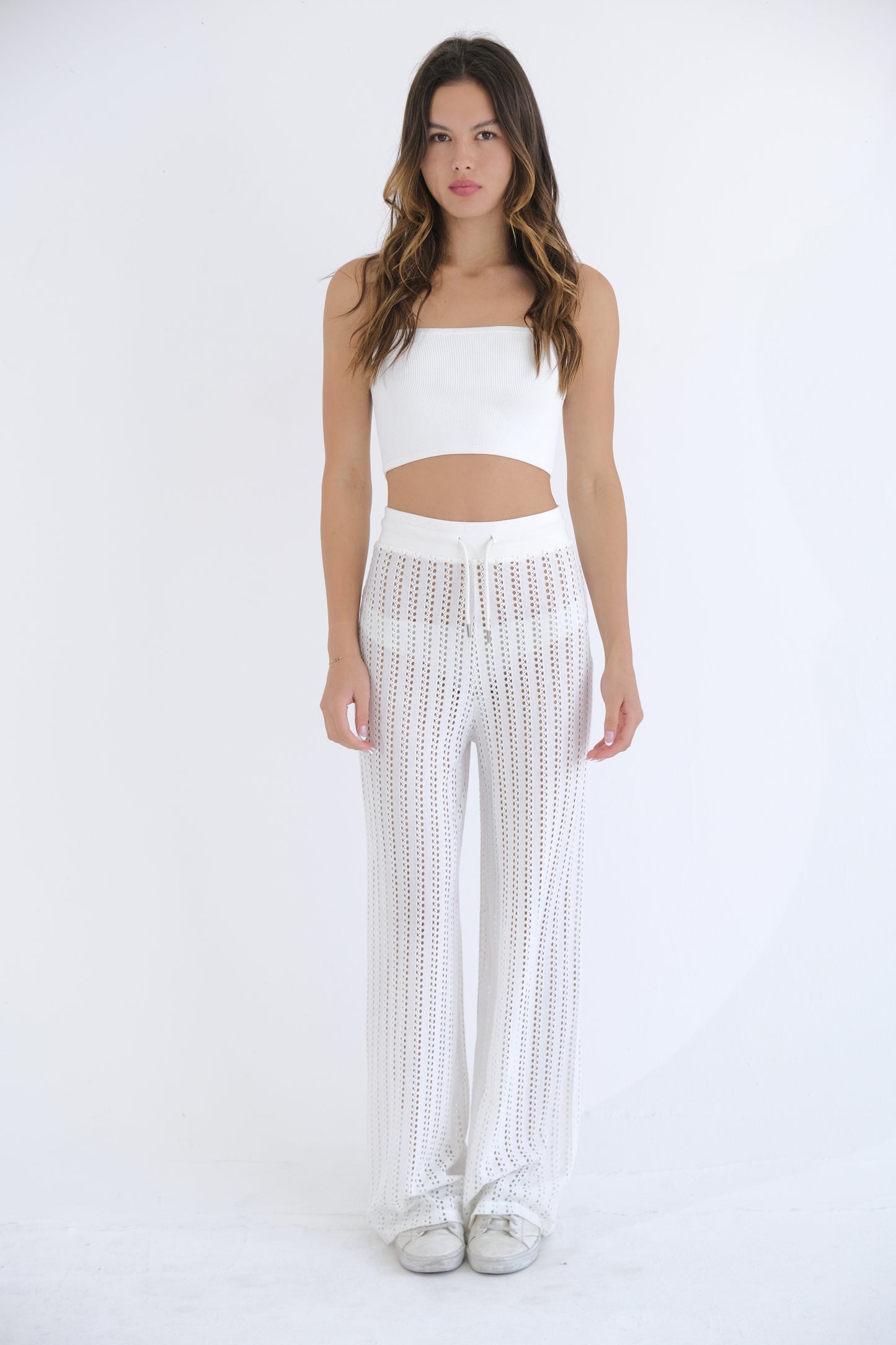 Mica Crochet Pants | White