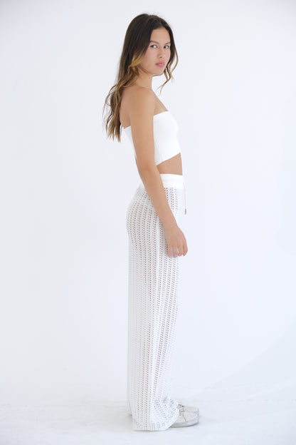 Mica Crochet Pants | White