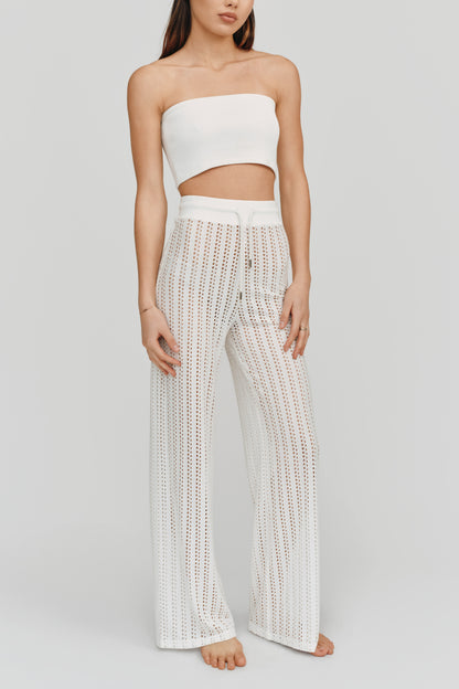 Mica Crochet Pants | White