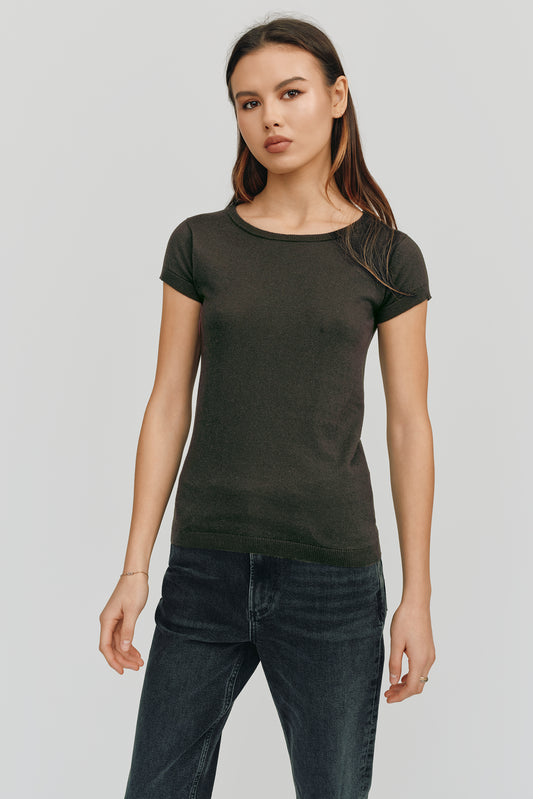 Greta Perfect Fit Cashmere Tee | Army Green