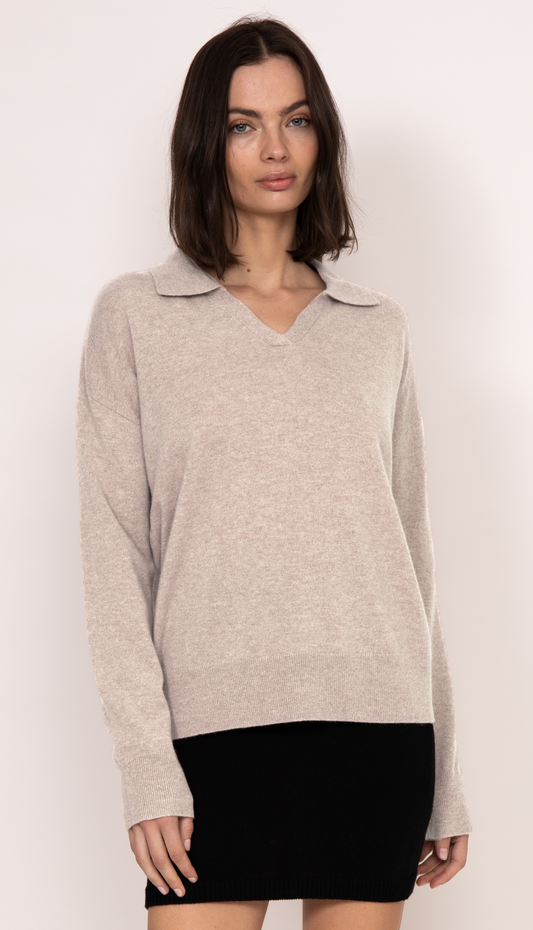 Luna Collared Cashmere Sweater | Champagne