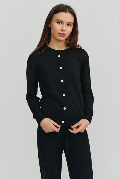 Halle Elevated Essential Cardigan | Black