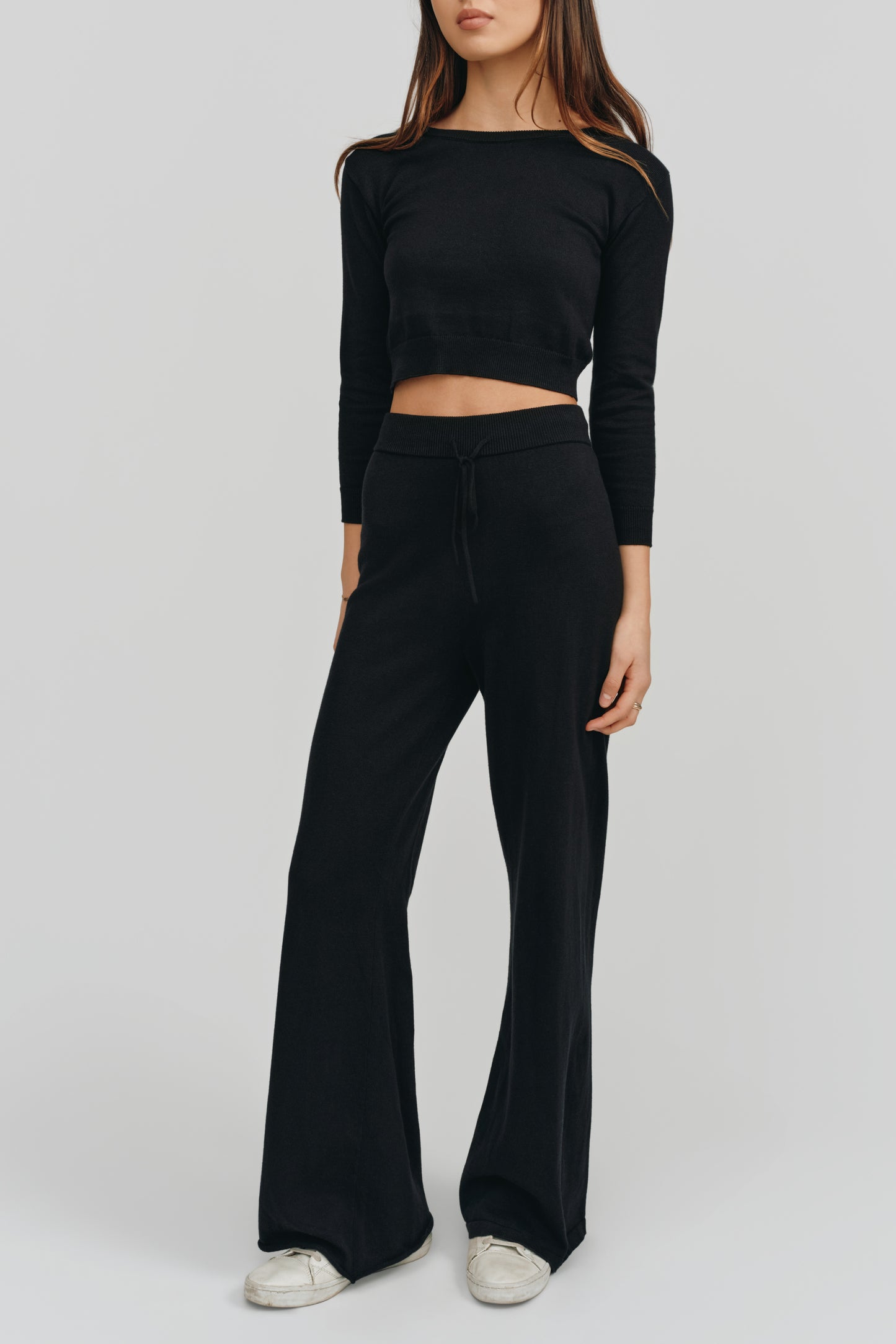 Astrid Long Sleeve Cropped Sweater | Black