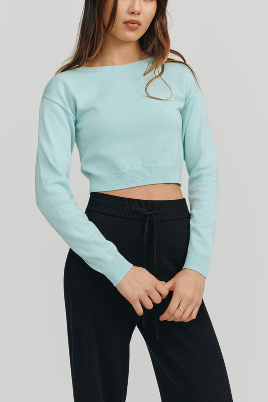 Astrid Long Sleeve Cropped Sweater | Glacier Blue