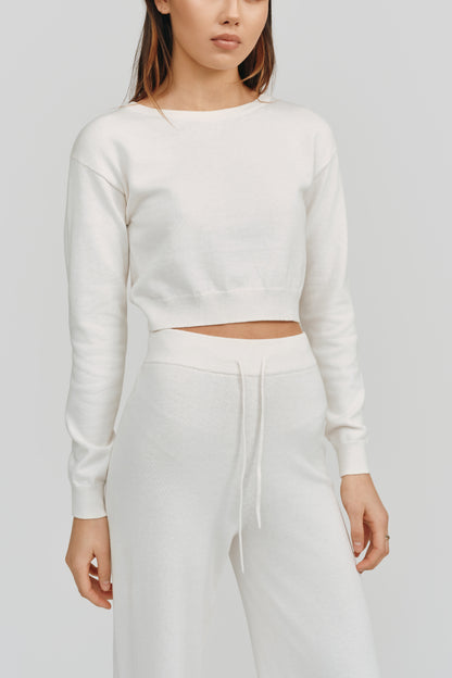 Astrid Long Sleeve Cropped Sweater | White