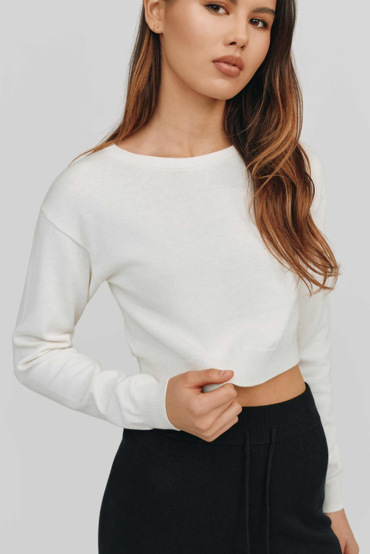 Astrid Long Sleeve Cropped Sweater | White