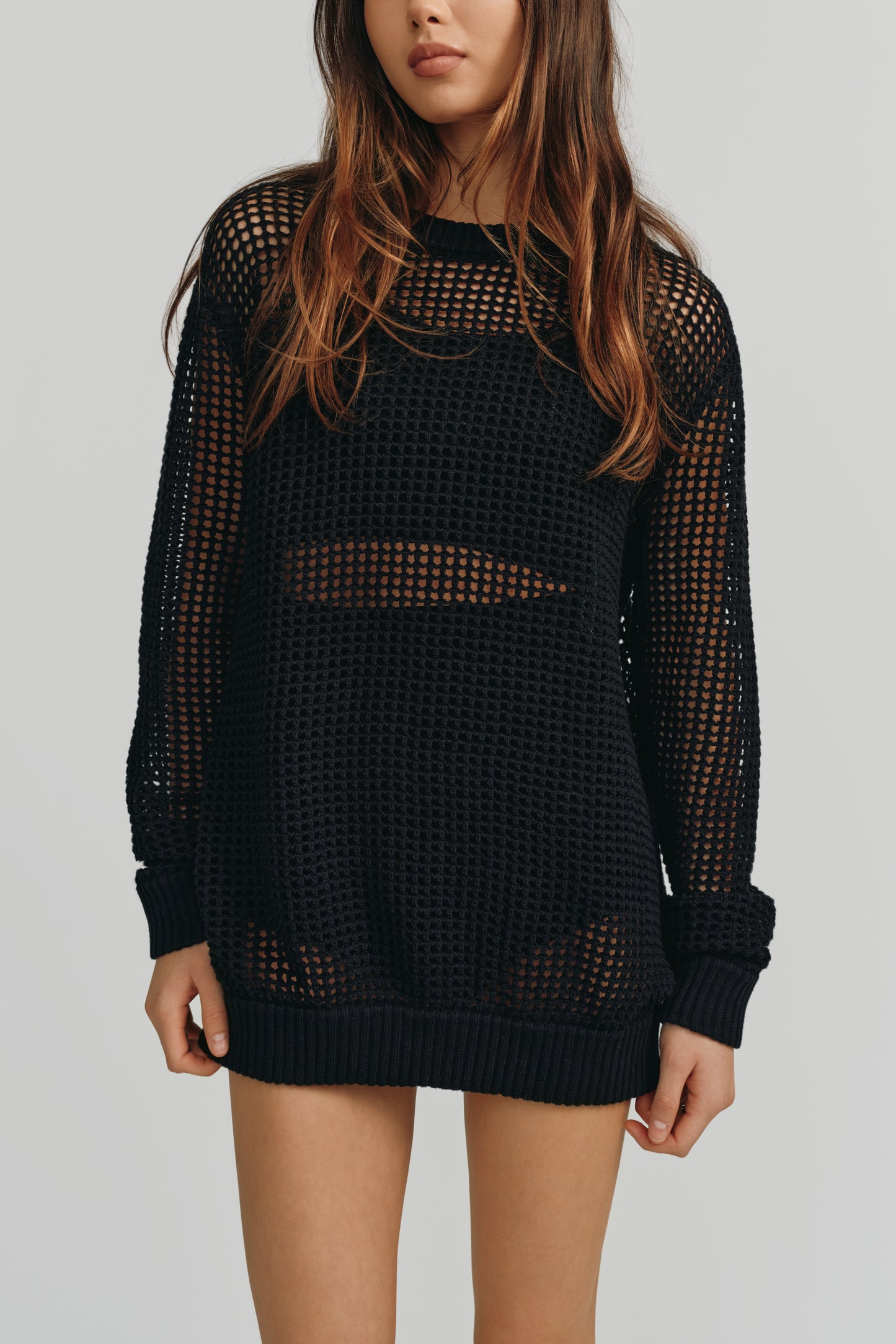 Freja Crochet Boyfriend Sweater | Black