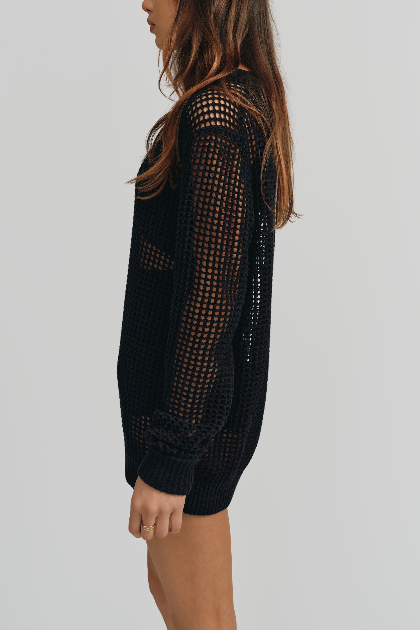 Freja Crochet Boyfriend Sweater | Black
