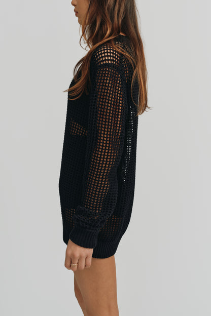 Freja Crochet Boyfriend Sweater | Black