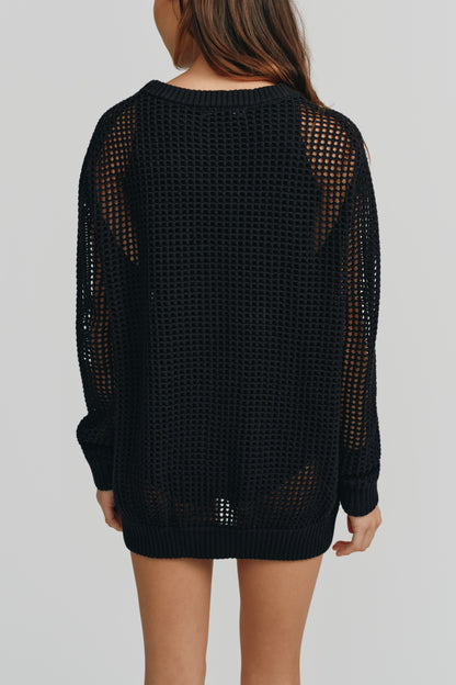Freja Crochet Boyfriend Sweater | Black