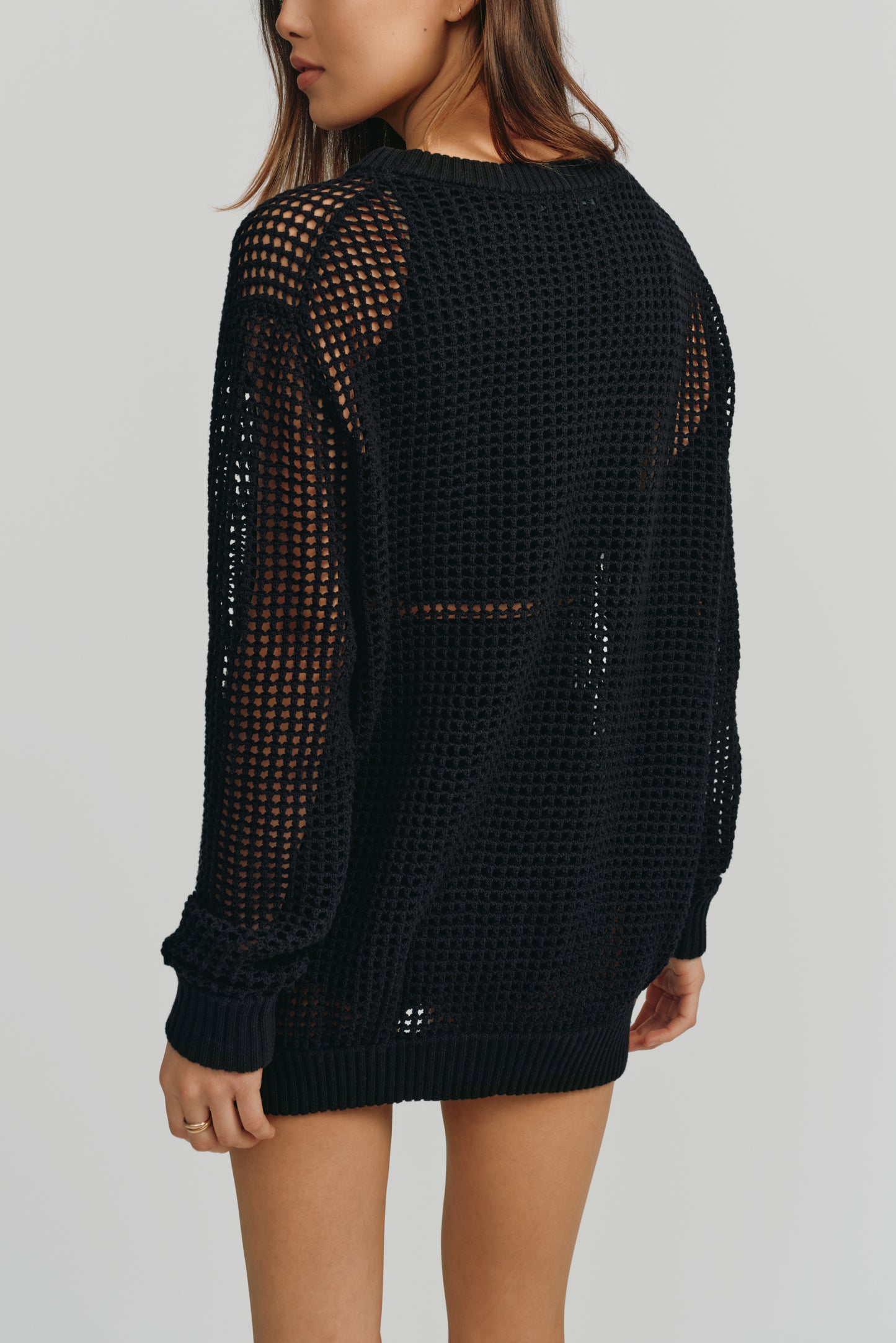 Freja Crochet Boyfriend Sweater | Black