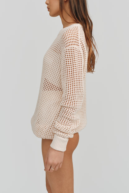 Freja Crochet Boyfriend Sweater | Bone