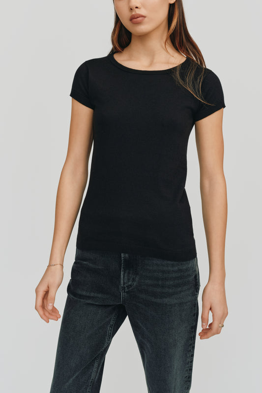 Greta Perfect Fit Cashmere Tee | Black