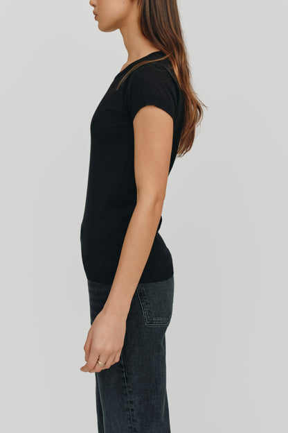 Greta Perfect Fit Cashmere Tee | Black