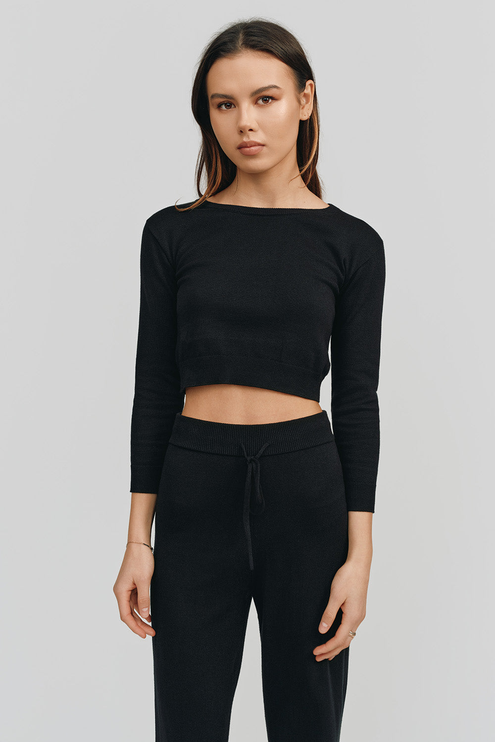 Astrid Long Sleeve Cropped Sweater | Black