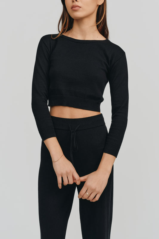 Astrid Long Sleeve Cropped Sweater | Black