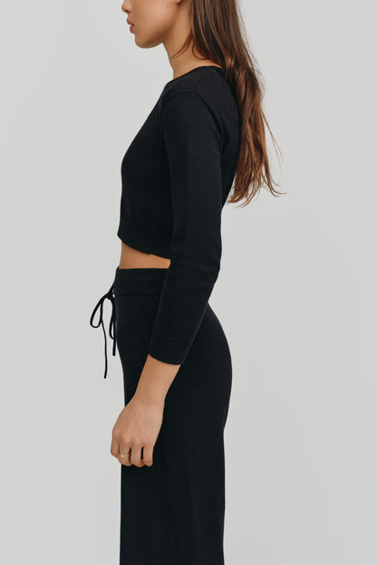 Astrid Long Sleeve Cropped Sweater | Black