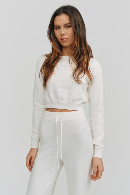 Astrid Long Sleeve Cropped Sweater | White